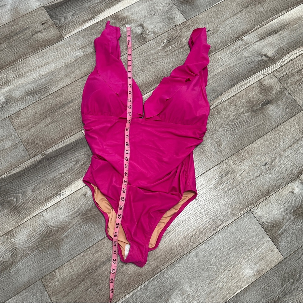 J. Crew Ruched Ruffle Hot Pink One Piece Swimsuit - Picture 6 of 9